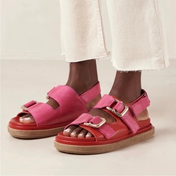 ALOHAS Shoes - ALOHAS Harper Leather Pink and Red Slingback Buckled Sandals, size EU 40